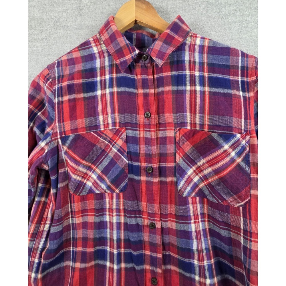 Madewell Womens Shirt S Woven Plaid Button Up Red White Blue Long Sleeve Western